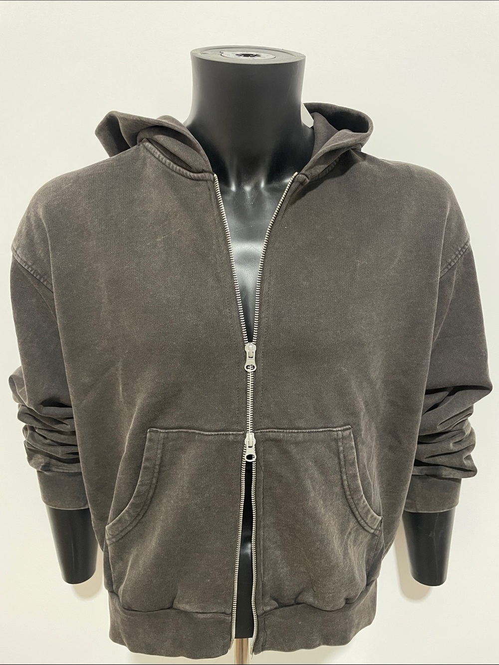 Zara Men's Washed Charcoal Zip-Up Hoodie Sweater